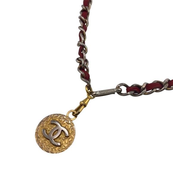 Chanel Chain Belt 1982 Vintage Coco Mark Belt Brand Red Ladies